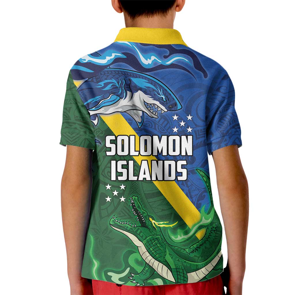 Solomon Islands Polynesian Tribal Shark and Crocodile Kid Polo Shirt