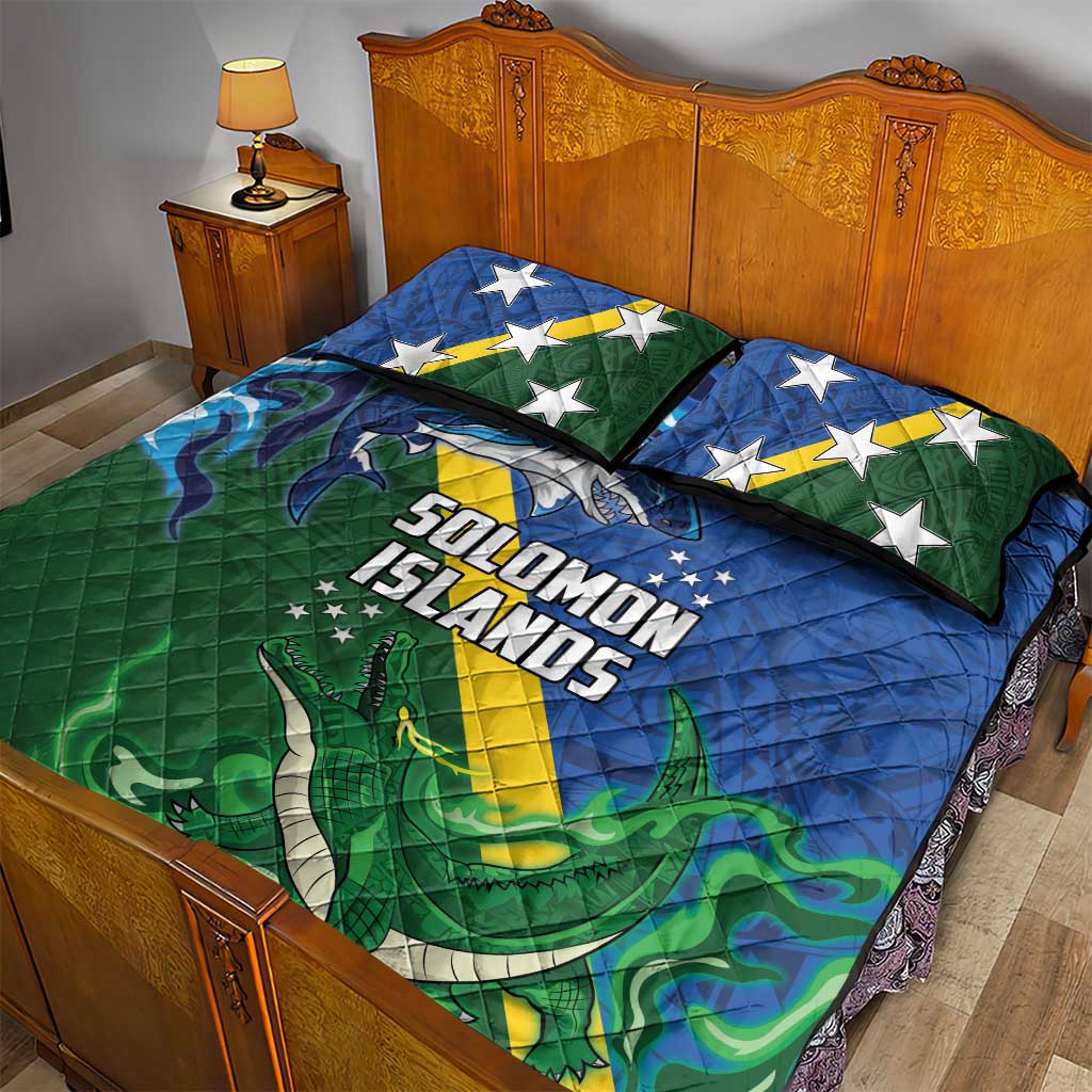 Solomon Islands Polynesian Tribal Shark and Crocodile Quilt Bed Set