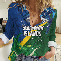 Solomon Islands Polynesian Tribal Shark and Crocodile Women Casual Shirt