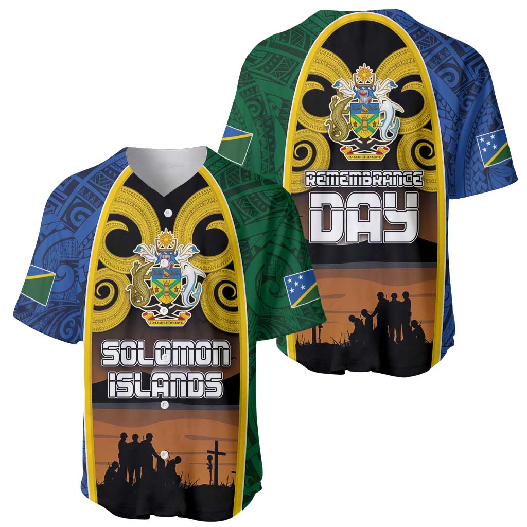 Solomon Islands Remembrance Day Baseball Jersey Lest We Forget and Polynesian Tattoo Pattern