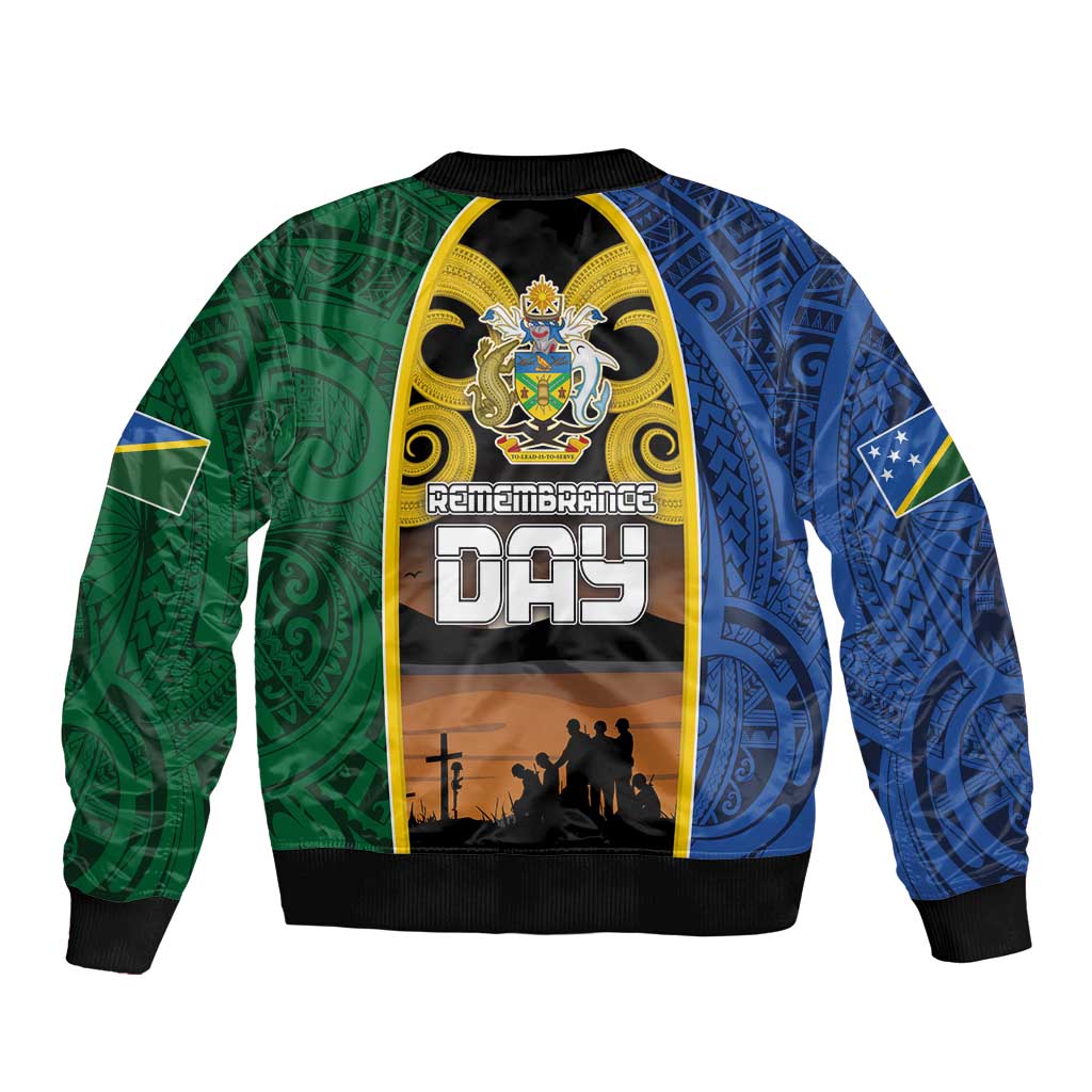 Solomon Islands Remembrance Day Bomber Jacket Lest We Forget and Polynesian Tattoo Pattern