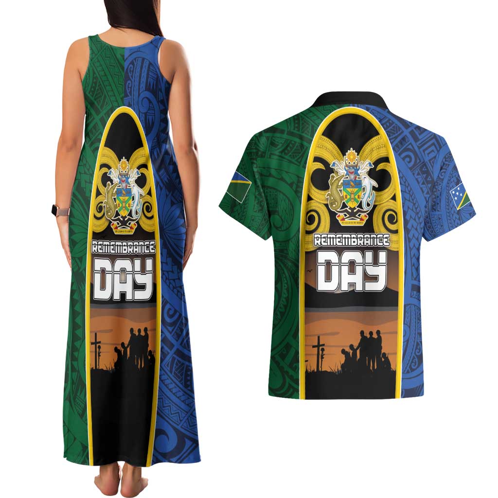 Solomon Islands Remembrance Day Couples Matching Tank Maxi Dress and Hawaiian Shirt Lest We Forget and Polynesian Tattoo Pattern LT03 - Polynesian Pride