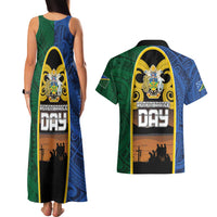 Solomon Islands Remembrance Day Couples Matching Tank Maxi Dress and Hawaiian Shirt Lest We Forget and Polynesian Tattoo Pattern LT03 - Polynesian Pride