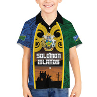 Solomon Islands Remembrance Day Family Matching Summer Maxi Dress and Hawaiian Shirt Lest We Forget and Polynesian Tattoo Pattern