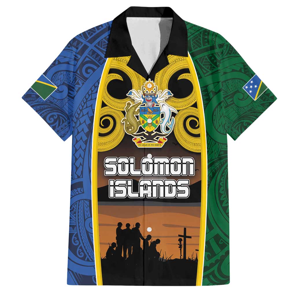 Solomon Islands Remembrance Day Family Matching Tank Maxi Dress and Hawaiian Shirt Lest We Forget and Polynesian Tattoo Pattern