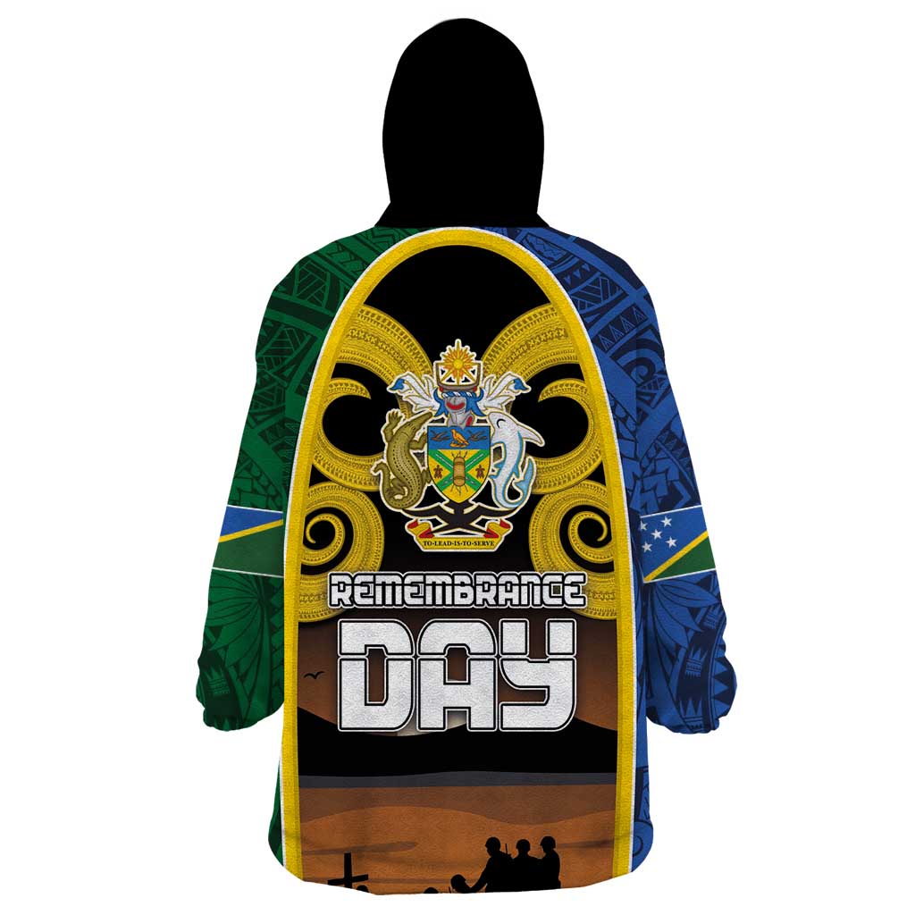 Solomon Islands Remembrance Day Wearable Blanket Hoodie Lest We Forget and Polynesian Tattoo Pattern
