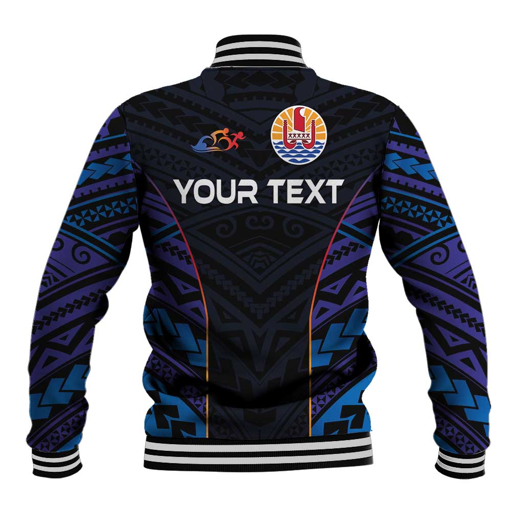 Personalised Tahiti Triathlon Polynesian Pattern Baseball Jacket