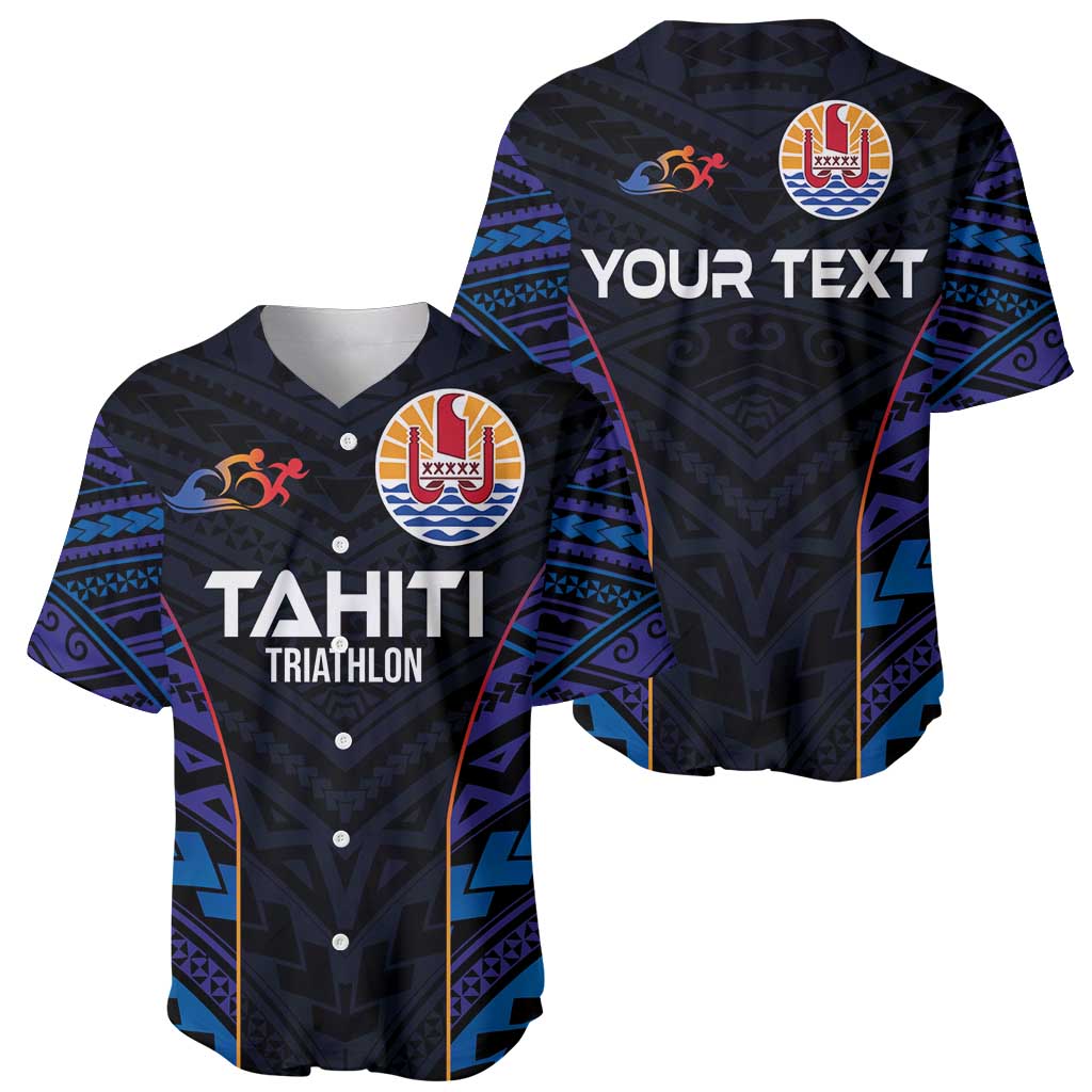 Personalised Tahiti Triathlon Polynesian Pattern Baseball Jersey