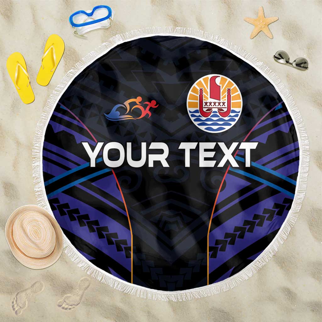 Personalised Tahiti Triathlon Polynesian Pattern Beach Blanket LT03 One Size 150cm Black - Polynesian Pride