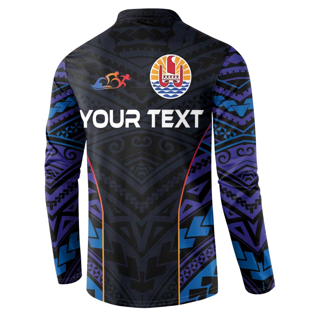 Personalised Tahiti Triathlon Polynesian Pattern Button Sweatshirt