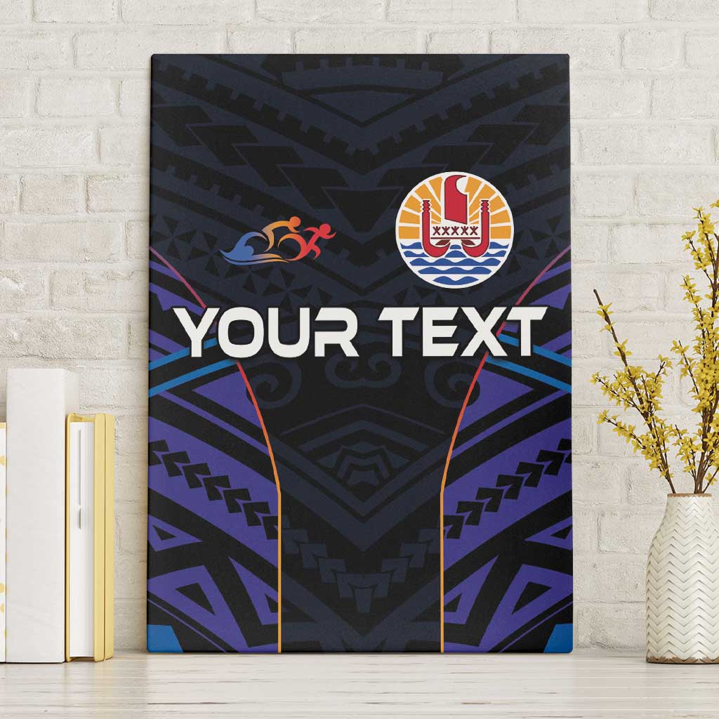 Personalised Tahiti Triathlon Polynesian Pattern Canvas Wall Art LT03 Without Frame Black - Polynesian Pride