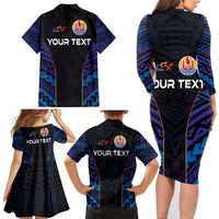 Personalised Tahiti Triathlon Polynesian Pattern Family Matching Long Sleeve Bodycon Dress and Hawaiian Shirt