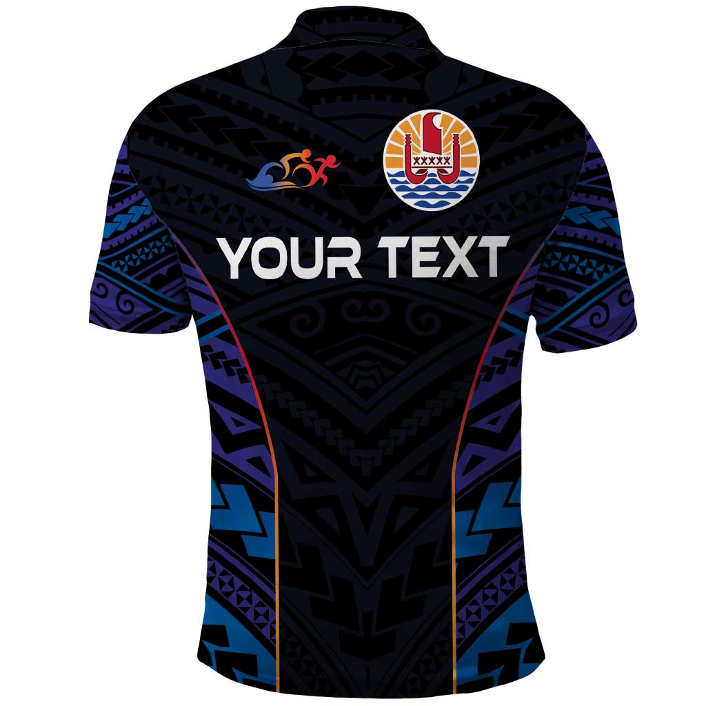 Personalised Tahiti Triathlon Polynesian Pattern Polo Shirt