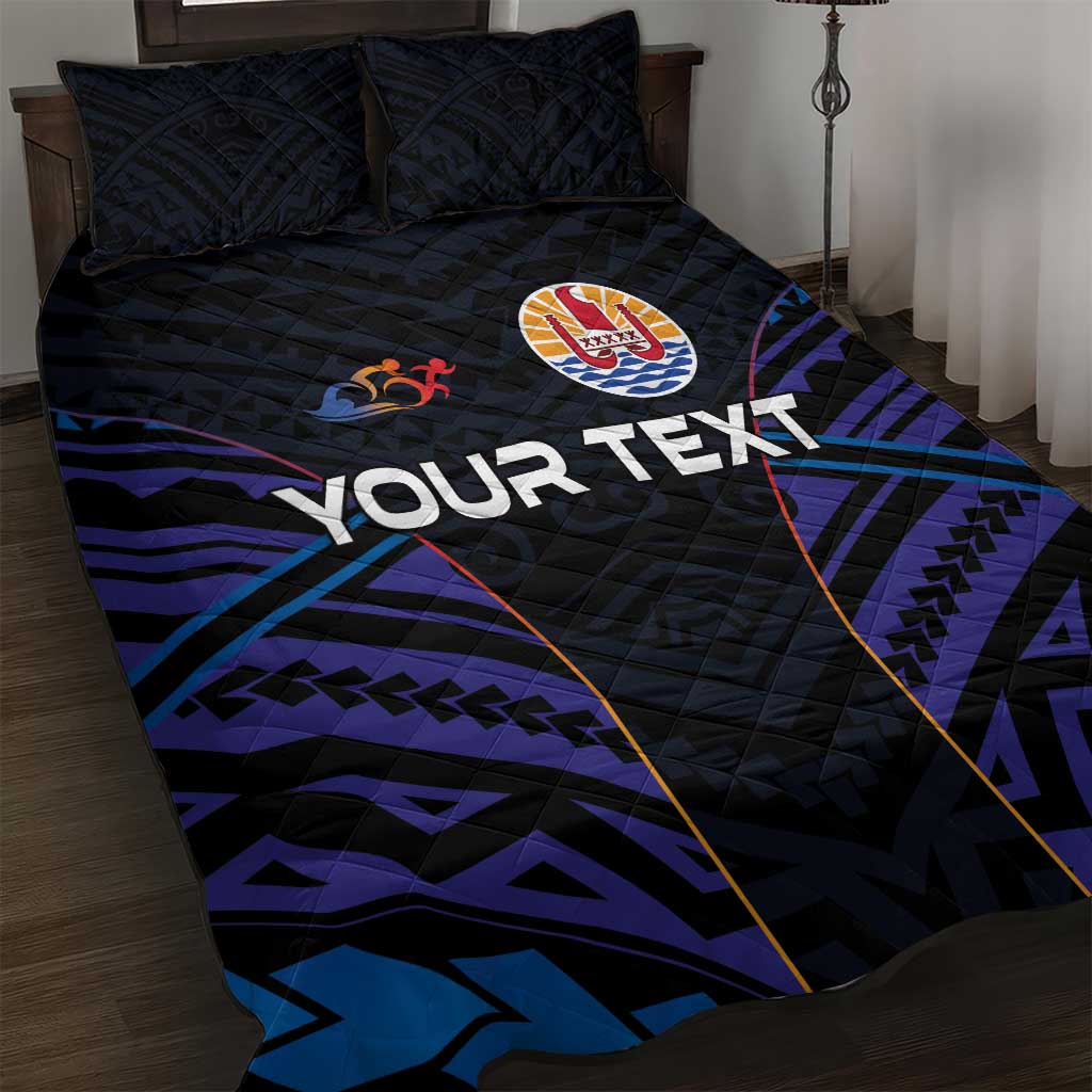 Personalised Tahiti Triathlon Polynesian Pattern Quilt Bed Set LT03 Black - Polynesian Pride