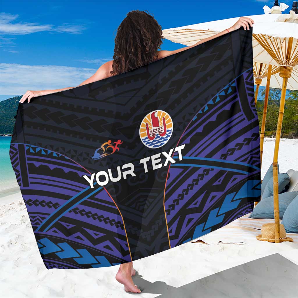Personalised Tahiti Triathlon Polynesian Pattern Sarong LT03 One Size 44 x 66 inches Black - Polynesian Pride