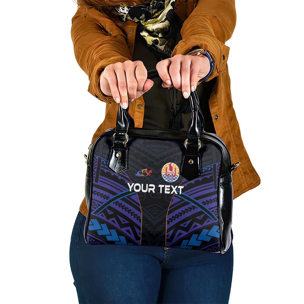 Personalised Tahiti Triathlon Polynesian Pattern Shoulder Handbag LT03 One Size Black - Polynesian Pride
