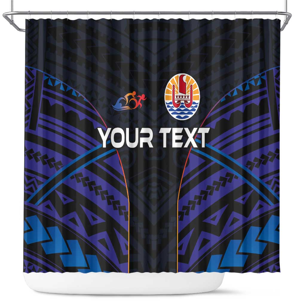 Personalised Tahiti Triathlon Polynesian Pattern Shower Curtain LT03 Black - Polynesian Pride