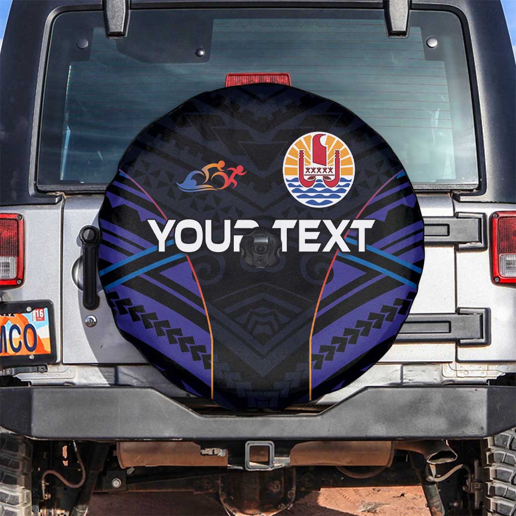 Personalised Tahiti Triathlon Polynesian Pattern Spare Tire Cover LT03 Black - Polynesian Pride