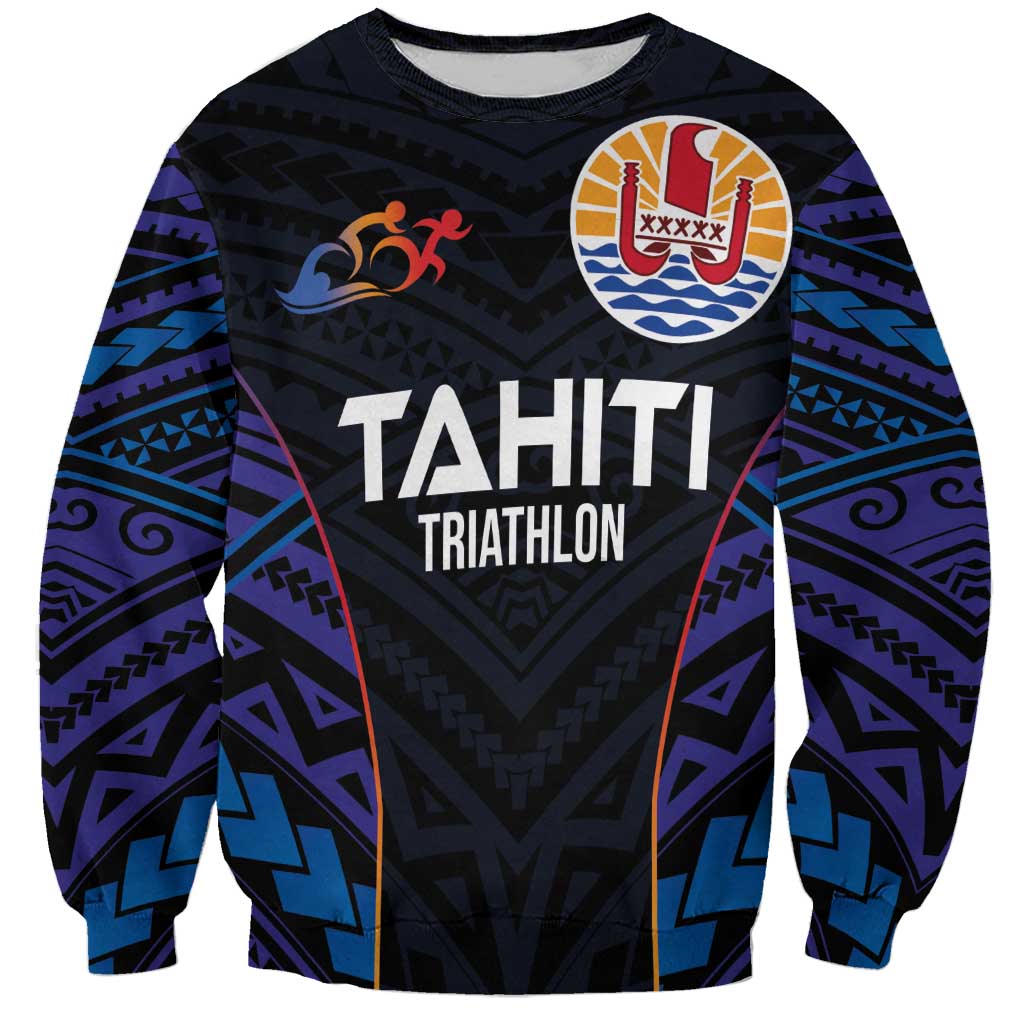 Personalised Tahiti Triathlon Polynesian Pattern Sweatshirt LT03 Unisex Black - Polynesian Pride