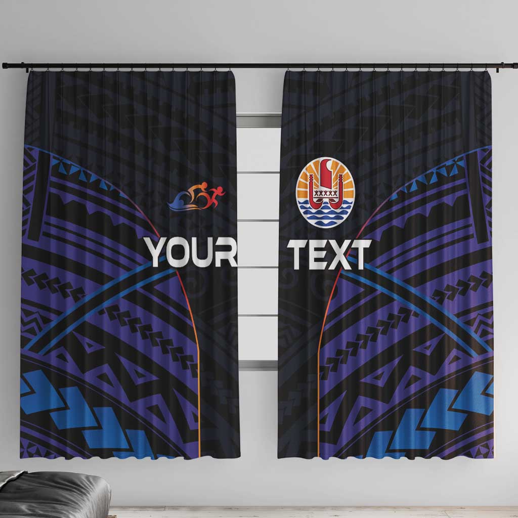 Personalised Tahiti Triathlon Polynesian Pattern Window Curtain LT03 With Hooks Black - Polynesian Pride