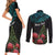 Personalized New Zealand Christmas Couples Matching Short Sleeve Bodycon Dress and Long Sleeve Button Shirt Maori Santa Pikorua and Pohutukawa Meri Kirihimete LT03 - Polynesian Pride