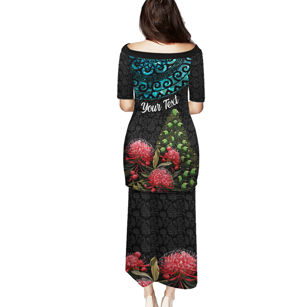 Personalized New Zealand Christmas Family Matching Puletasi Dress and Hawaiian Shirt Maori Santa Pikorua and Pohutukawa Meri Kirihimete LT03 - Polynesian Pride