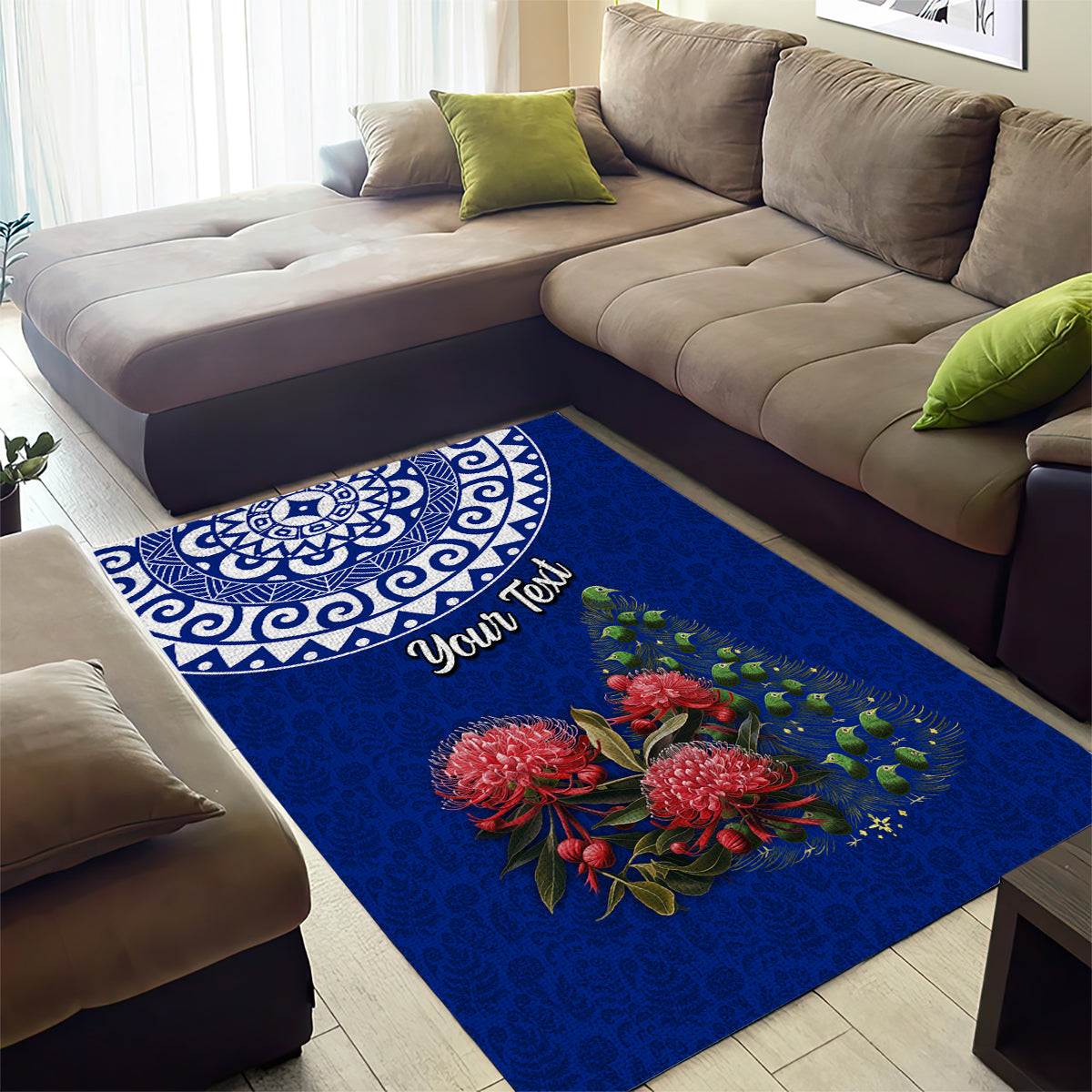 Personalized New Zealand Christmas Area Rug Maori Santa Pikorua and Pohutukawa Meri Kirihimete Blue LT03 - Polynesian Pride