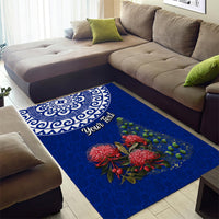 Personalized New Zealand Christmas Area Rug Maori Santa Pikorua and Pohutukawa Meri Kirihimete Blue LT03 - Polynesian Pride