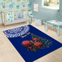 Personalized New Zealand Christmas Area Rug Maori Santa Pikorua and Pohutukawa Meri Kirihimete Blue LT03 - Polynesian Pride
