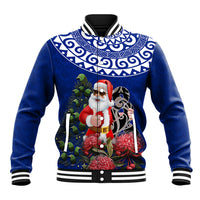 Personalized New Zealand Christmas Baseball Jacket Maori Santa Pikorua and Pohutukawa Meri Kirihimete Blue LT03 Unisex Blue - Polynesian Pride