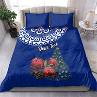 Personalized New Zealand Christmas Bedding Set Maori Santa Pikorua and Pohutukawa Meri Kirihimete Blue LT03 - Polynesian Pride