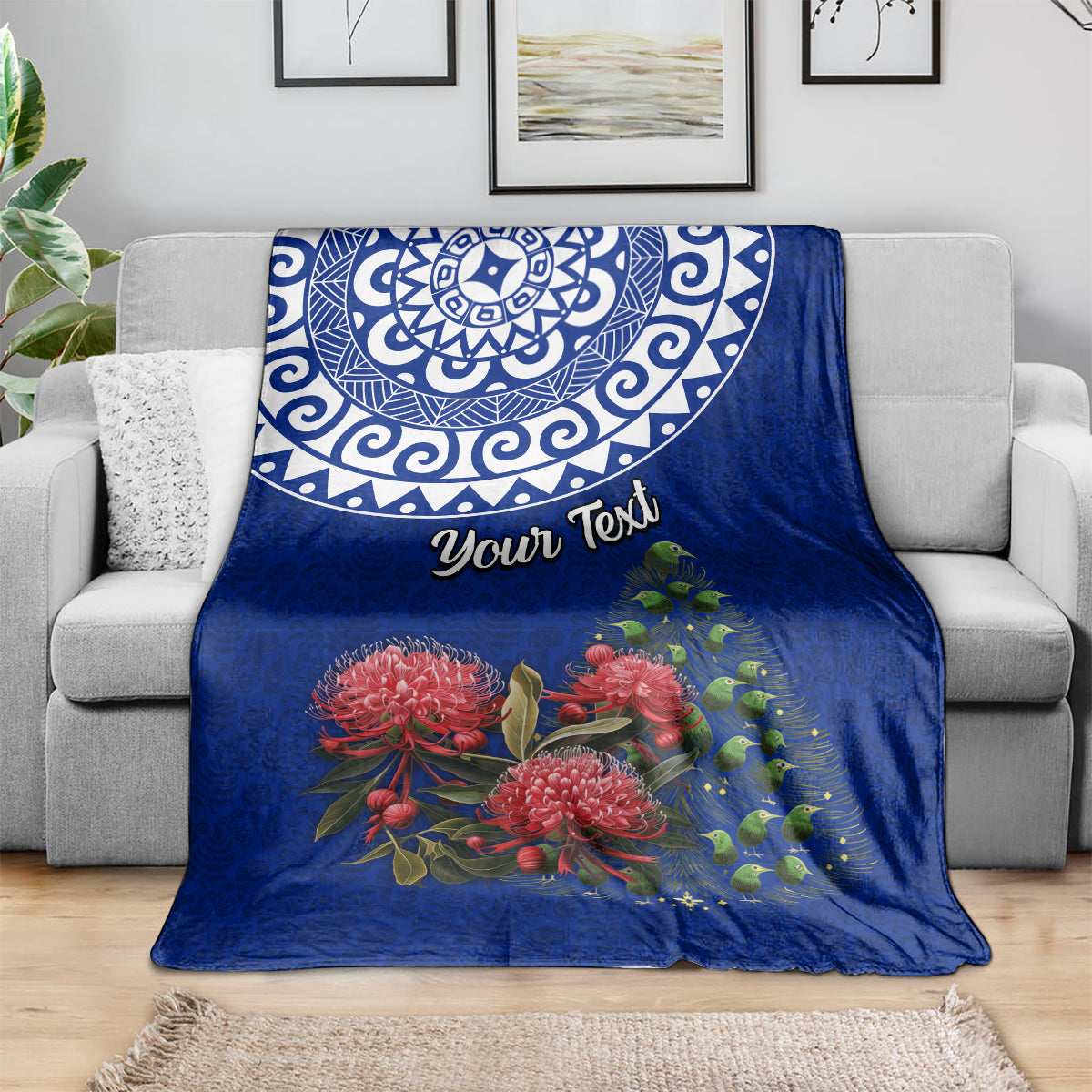 Personalized New Zealand Christmas Blanket Maori Santa Pikorua and Pohutukawa Meri Kirihimete Blue LT03 - Polynesian Pride