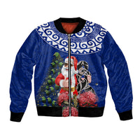 Personalized New Zealand Christmas Bomber Jacket Maori Santa Pikorua and Pohutukawa Meri Kirihimete Blue LT03 Unisex Blue - Polynesian Pride
