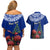 Personalized New Zealand Christmas Couples Matching Off Shoulder Short Dress and Hawaiian Shirt Maori Santa Pikorua and Pohutukawa Meri Kirihimete Blue LT03 - Polynesian Pride