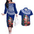 Personalized New Zealand Christmas Couples Matching Off The Shoulder Long Sleeve Dress and Hawaiian Shirt Maori Santa Pikorua and Pohutukawa Meri Kirihimete Blue LT03 Blue - Polynesian Pride
