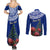 Personalized New Zealand Christmas Couples Matching Summer Maxi Dress and Long Sleeve Button Shirt Maori Santa Pikorua and Pohutukawa Meri Kirihimete Blue LT03 - Polynesian Pride