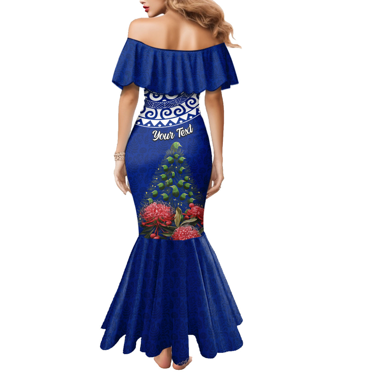 Personalized New Zealand Christmas Family Matching Mermaid Dress and Hawaiian Shirt Maori Santa Pikorua and Pohutukawa Meri Kirihimete Blue LT03 - Polynesian Pride