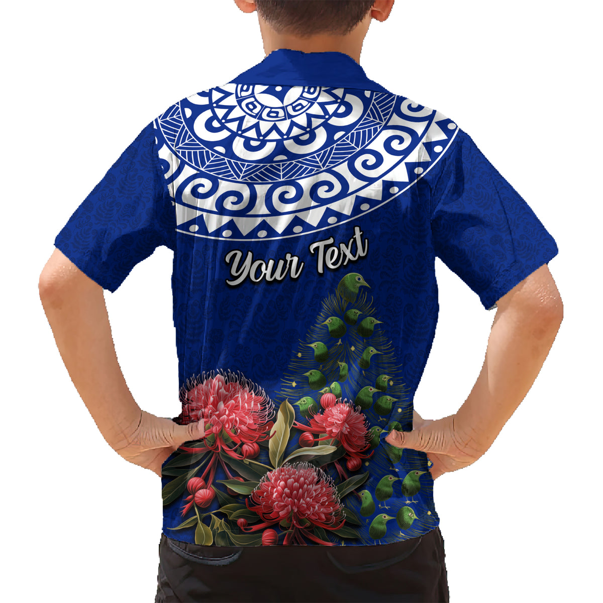 Personalized New Zealand Christmas Kid Hawaiian Shirt Maori Santa Pikorua and Pohutukawa Meri Kirihimete Blue LT03 - Polynesian Pride