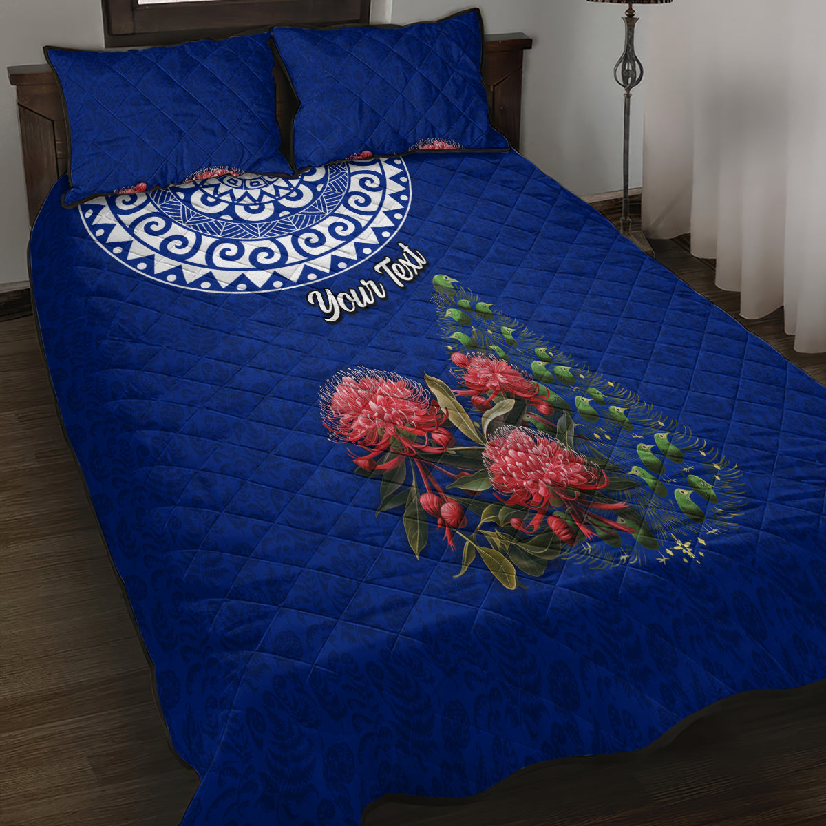 Personalized New Zealand Christmas Quilt Bed Set Maori Santa Pikorua and Pohutukawa Meri Kirihimete Blue LT03 - Polynesian Pride