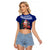 Personalized New Zealand Christmas Raglan Cropped T Shirt Maori Santa Pikorua and Pohutukawa Meri Kirihimete Blue LT03 Female Blue - Polynesian Pride