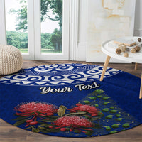 Personalized New Zealand Christmas Round Carpet Maori Santa Pikorua and Pohutukawa Meri Kirihimete Blue LT03 - Polynesian Pride
