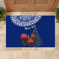 Personalized New Zealand Christmas Rubber Doormat Maori Santa Pikorua and Pohutukawa Meri Kirihimete Blue LT03 - Polynesian Pride