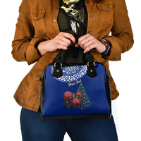 Personalized New Zealand Christmas Shoulder Handbag Maori Santa Pikorua and Pohutukawa Meri Kirihimete Blue LT03 - Polynesian Pride