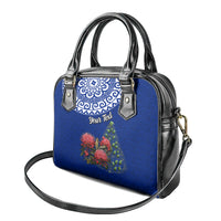 Personalized New Zealand Christmas Shoulder Handbag Maori Santa Pikorua and Pohutukawa Meri Kirihimete Blue LT03 - Polynesian Pride