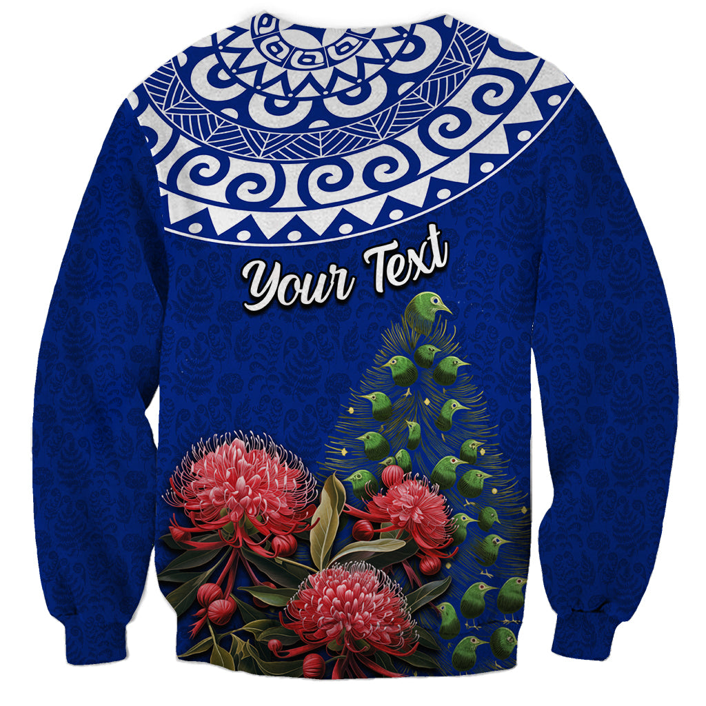 Personalized New Zealand Christmas Sweatshirt Maori Santa Pikorua and Pohutukawa Meri Kirihimete Blue LT03 - Polynesian Pride