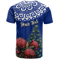 Personalized New Zealand Christmas T Shirt Maori Santa Pikorua and Pohutukawa Meri Kirihimete Blue LT03 - Polynesian Pride