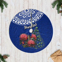 Personalized New Zealand Christmas Tree Skirt Maori Santa Pikorua and Pohutukawa Meri Kirihimete Blue LT03 Blue - Polynesian Pride