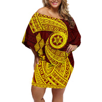 Tonga High School Family Matching Off Shoulder Short Dress and Hawaiian Shirt Traditional Ngatu and Polynesian Pattern LT03 Mom's Dress Yellow - Polynesian Pride