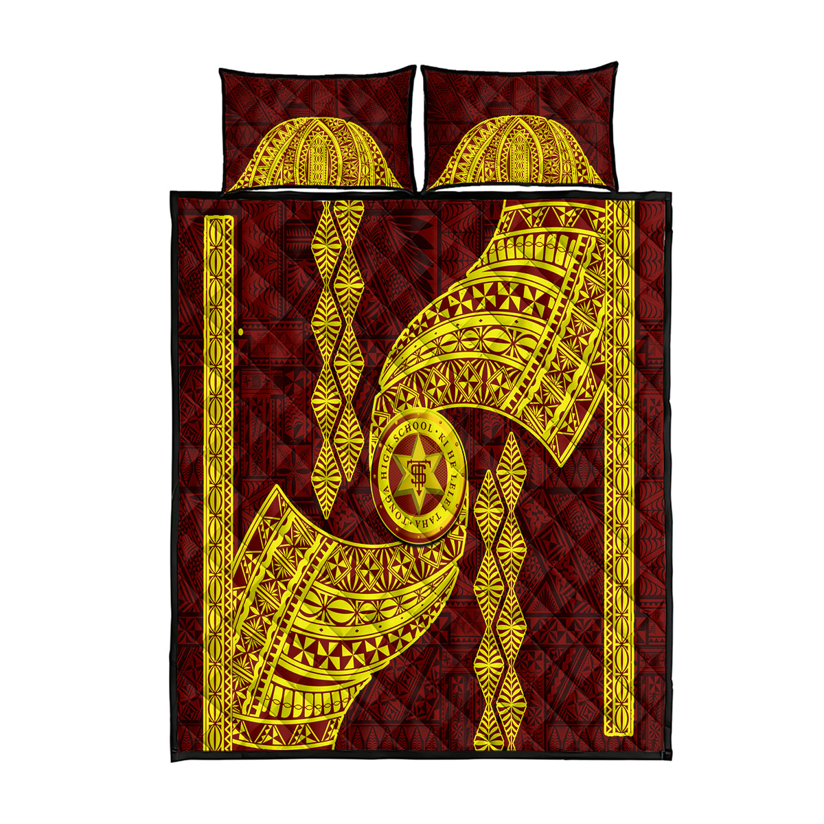 Tonga High School Quilt Bed Set Traditional Ngatu and Polynesian Pattern LT03 Yellow - Polynesian Pride