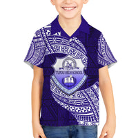 Tonga Tupou High School Family Matching Off Shoulder Maxi Dress and Hawaiian Shirt Traditional Ngatu and Polynesian Pattern LT03 Son's Shirt Blue - Polynesian Pride